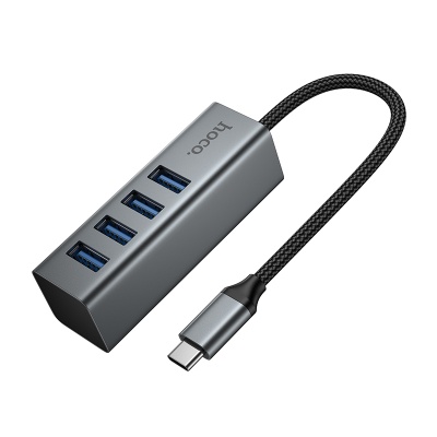 USB HUB разветвитель HOCO HB1C 4 в 1 Type-C (m) - 4xUSB3.0 (f), 1 м, серый металлик