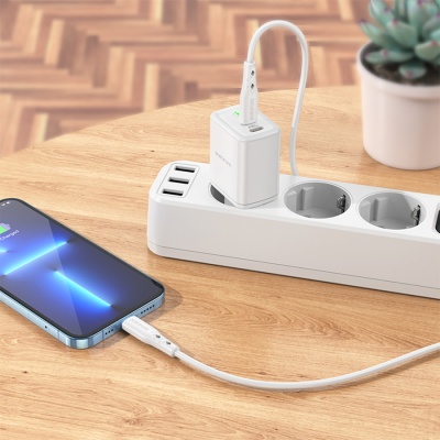 Сетевое зарядное устройство BOROFONE BN9 Reacher 2xUSB-C с Кабелем Type-C - Lightning, 35W, белый