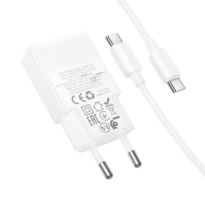 Сетевое зарядное устройство HOCO N73 Speed 1xUSB + 1xUSB-C с Кабелем Type-C - Type-C, 3A, 20W, белый