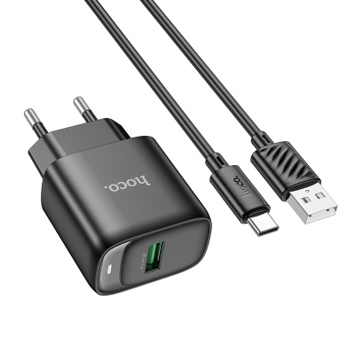 Сетевое зарядное устройство HOCO C140A Smart 1xUSB с Кабелем USB - Type-C, 18W, черный