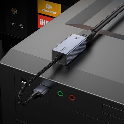 Переходник/Адаптер HOCO UA37 USB (m) - RJ45 (f), 12 см, серый металлик