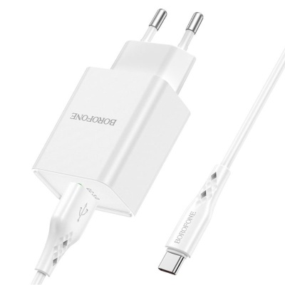 Сетевое зарядное устройство BOROFONE BN5 Jingrui single 1xUSB с Кабелем Type-C, 3.0A, 18W, белый