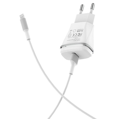 Сетевое зарядное устройство BOROFONE BA1A Joyplug 1xUSB с Кабелем USB - Lightning, 1A, белый