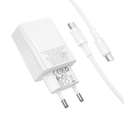 Сетевое зарядное устройство BOROFONE BAS74A Source 1xUSB + 1xUSB-C с Кабелем Type-C - Type-C, 3A, 20W, белый