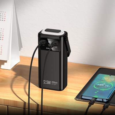 Портативный аккумулятор BOROFONE BJ65 High, встроенный кабель Lightning + Type-C + MircoUSB, 22.5W, 30000 мА⋅ч, черный
