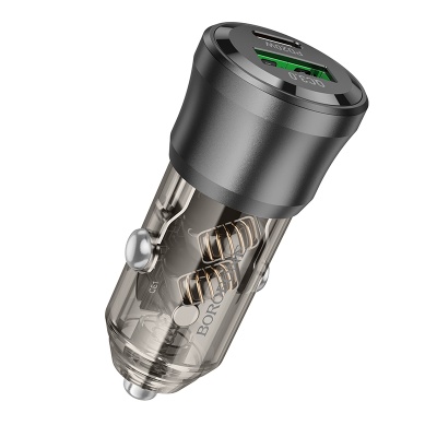 Автомобильное зарядное устройство BOROFONE BZ25 Journey, 1xUSB + 1xUSB-C, 38W, прозрачный черный