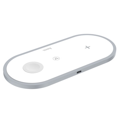 Беспроводное зарядное устройство HOCO CW24 Handsome 3-in-1 для iPhone+Airpods+Apple Watch с Кабелем Type-C, 2.0A, 10W, белый