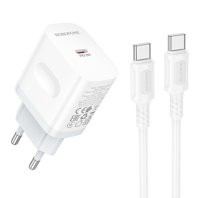 Сетевое зарядное устройство BOROFONE BA99A Breeze 1xUSB-C с Кабелем Type-C - Type-C, 20W, белый