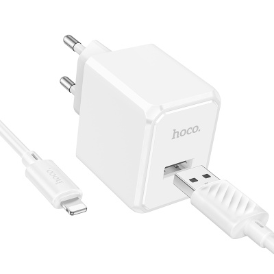 Сетевое зарядное устройство HOCO CS11A Ocean 1xUSB с Кабелем USB - Lightning, 2.1A, белый