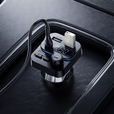 Автомобильное зарядное устройство с FM-Трансмиттер BOROFONE BC61 Ocean, 2xUSB + 1xUSB-C, 3A, 45W, черный