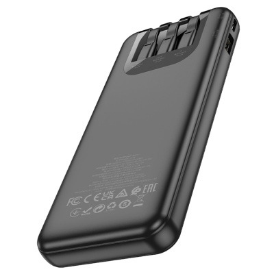Портативный аккумулятор HOCO J114 Charger, встроенный кабель Lightning + Type-C + MircoUSB, 10000 мА⋅ч, черный