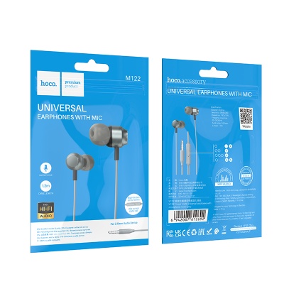 Проводные наушники HOCO M122 Power, Jack 3.5mm, 1.2 м, серый металлик