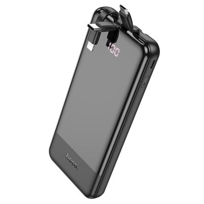 Портативный аккумулятор HOCO J114 Charger, встроенный кабель Lightning + Type-C + MircoUSB, 10000 мА⋅ч, черный