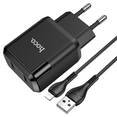 Сетевое зарядное устройство HOCO N7 Speedy 2xUSB с Кабелем USB - Lightning, 2.1A, 10W, черный