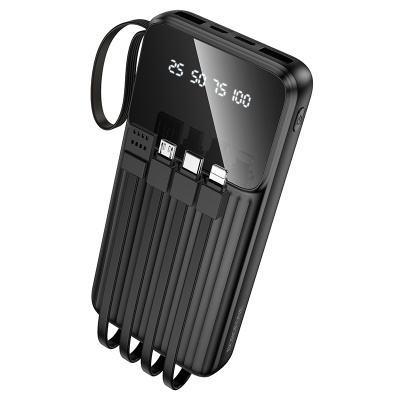 Портативный аккумулятор BOROFONE BJ76 Smart, встроенный кабель Lightning + Type-C + MircoUSB, 10000 мА⋅ч, черный