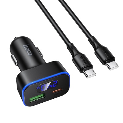 Автомобильное зарядное устройство HOCO Z63B Barry, 1xUSB + 1xUSB-C с Кабелем Type-C - Type-C, 48W, черный