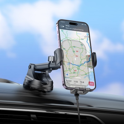 Автомобильный держатель HOCO HW5 Journey, зажимной с беспроводной зарядкой, 15W, на приборную панель, черный