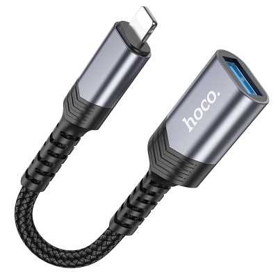 Переходник/Адаптер HOCO UA24 Lightning (m) - USB (f), 16.5 см, серый металлик