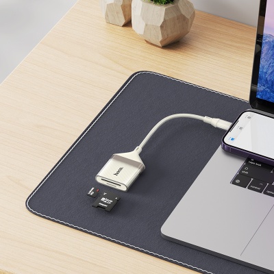Переходник/Адаптер HOCO UA40 Card reader Lightning (m) - TF/SD, 14 см, белый