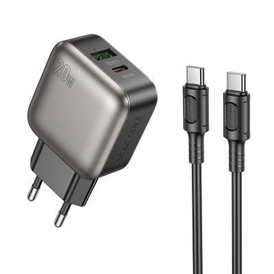 Сетевое зарядное устройство BOROFONE BAS54A Absolute 1xUSB + 1xUSB-C с Кабелем Type-C - Type-C, 3A, 20W, черный