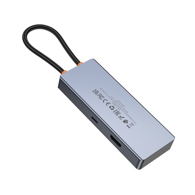 Переходник/Адаптер HOCO HB50 Wow 5 в 1 Type-C (m) - 3xUSB3.0 + Type-C PD + HDMI, 19 см, серый металлик