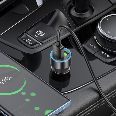 Автомобильное зарядное устройство HOCO NZ12 Prosperity, 2xUSB с Кабелем USB - Type-C, 36W, оранжевый