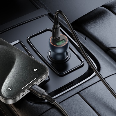 Автомобильное зарядное устройство BOROFONE BZ32B Fresh, 1xUSB + 1xUSB-C, 48W, серый металлик