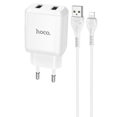 Сетевое зарядное устройство HOCO N7 Speedy 2xUSB с Кабелем USB - Lightning, 2.1A, 10W, белый