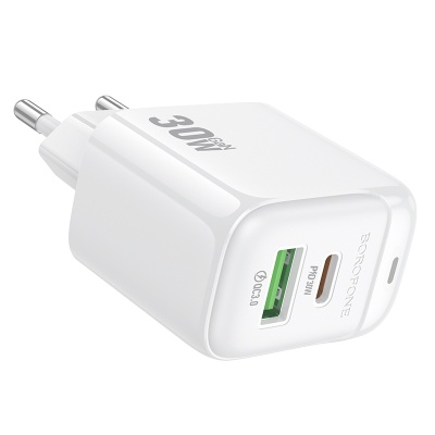 Сетевое зарядное устройство BOROFONE BAS45A Potential 1xUSB + 1xUSB-C, 3A, 30W, белый