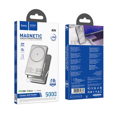 Портативный аккумулятор HOCO Q36 Sunlight, с беспроводной зарядкой, 20W, 5000 мА⋅ч, серый металлик