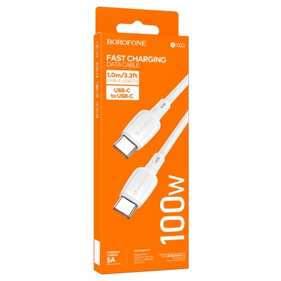 Кабель USB-C BOROFONE BX93 Super power Type-C - Type-C, 3A, 100W, 1 м, белый