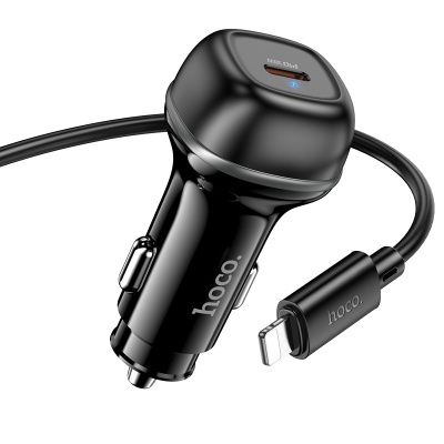 Автомобильное зарядное устройство HOCO Z58 Rank, 1xUSB-C с Кабелем Type-C - Lightning, 30W, черный