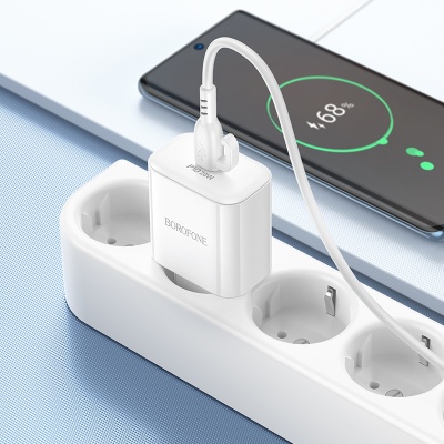 Сетевое зарядное устройство BOROFONE BA81A Single 1xUSB-C с Кабелем Type-C - Type-C, 20W, белый