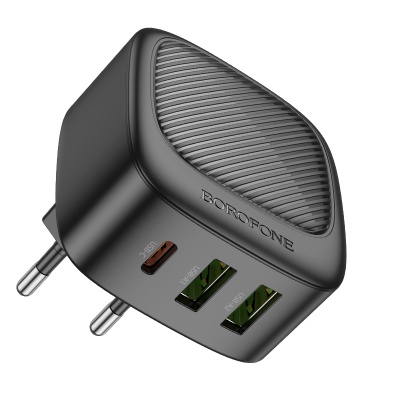 Сетевое зарядное устройство BOROFONE BAS23A Lucky 1xUSB + 2xUSB-C, 3A, 30W, черный