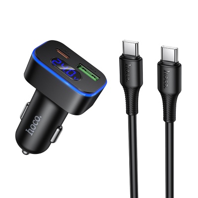 Автомобильное зарядное устройство HOCO Z63B Barry, 1xUSB + 1xUSB-C с Кабелем Type-C - Type-C, 48W, черный
