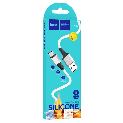 Кабель USB HOCO X86 Spear silicone USB - Type-C, 3A, 1 м, белый