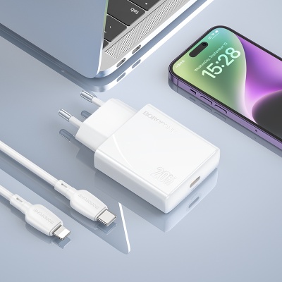 Сетевое зарядное устройство BOROFONE BN23 Wish 1xUSB-C с Кабелем Type-C - Lightning, 20W, белый