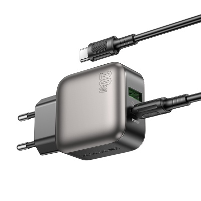 Сетевое зарядное устройство BOROFONE BAS54A Absolute 1xUSB + 1xUSB-C с Кабелем Type-C - Type-C, 3A, 20W, черный