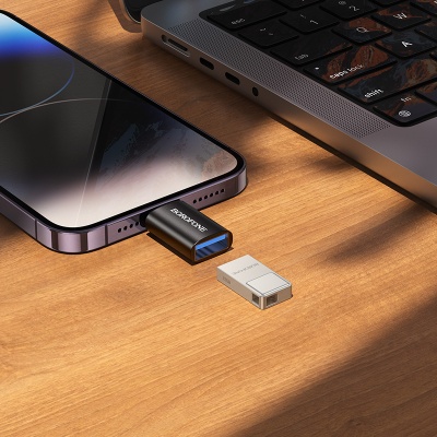 Переходник/Адаптер BOROFONE BV26 Lightning (m) - USB2.0 (f), черный
