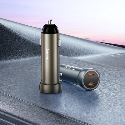 Автомобильное зарядное устройство HOCO Z54B Prosperous, 2xUSB-C с Кабелем Type-C - Type-C, 60W, золотой