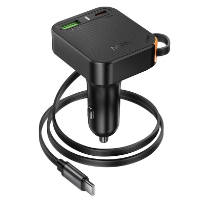 Автомобильное зарядное устройство HOCO NZ18 Guardian, 1xUSB + 2xUSB-C с Кабелем Type-C, 3A, 65W, черный